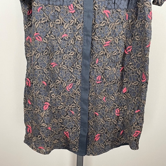 All Saints Shirt Womens 8 black brown floral lace Leela button up tunic dress - Picture 3 of 8